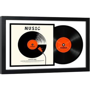 ccdcc 16.5x25 Vinyl Record Display Frame 1 Pack, Black Wooden Album Record Frame with Mats and Tempered Glass Cover for 12 By 12 Inch LP Record Cover