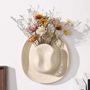 Hanging Wall planters for Indoor Plants, Ceramic Cowboy Wall vases for Flowers, for Bathroom, Living Room, Office, and Home Decor. Medium (White)
