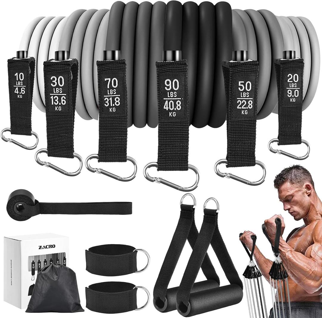 Zacro Resistance Bands for Working Out, 270 LBS Heavy Exercise Bands with Handles for Heavy Resistance Training, Home Gym Workout, Men/Women (Black Gradient)