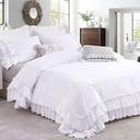 QSH Ruffle White Duvet Cover California King Size- Washed Cotton Shabby Farmhouse Chic Ruffled Bedding 3pcs(1 Soft Cotton Duvet Cover +2 Ruffle Pillowshams) Aesthetic French Country Calking Bed