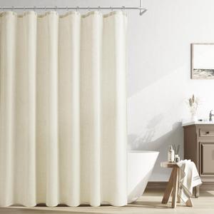 Naturoom Ivory Linen Shower Curtain, Cloth Textured Fabric Shower Curtain Set with Hooks, Simple Elegant Modern Farmhouse Country Ultra Thick Bath Curtains for Bathroom,Water Repellent,72x84