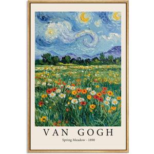 Eliko Van Gogh Canvas Wall Art Vintage Landscape Spring Meadow Art Prints Retro Flower Garden Oil Painting Van Gogh Framed Impressionism Art for Bedroom Living Room Home Office Kitchen Decor, 16x24Inch