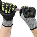 Impact Protection Gloves,Level5 Cut Resistant Work Gloves,Nitrile Coated Heavy Duty Work Gloves, Anti Vibration Gloves For Men,Women (1Pair,Small)