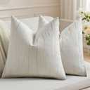 HAUSSY Pack of 2 Chenille Embossed Throw Pillow Covers 24x24 Inch, Cream | Cozy Chenille Neutral Decorative Striped Pillowcases, Machine Washable,Couch Bed Sofa Living Room Home Decor, No Insert