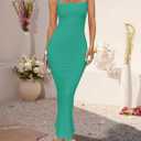 ZESICA Women's Summer Bodycon Midi Dress Sleeveless Square Neck Slim Fit Back Slit Long Cocktail Party Dresses (Green, M)