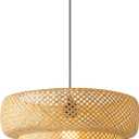 Boho Bamboo Pendant Light 17.8" Beige Rattan Dining Room Lights Fixture Farmhouse Woven Wicker Hanging Light for Living Room Kitchen Island Bedroom Hallway Coffee Restaurant, 17.8IN