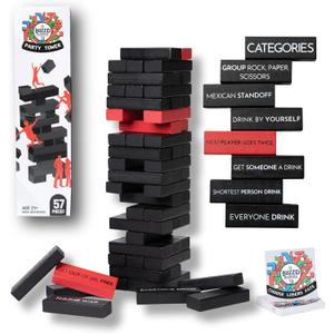 Ultimate Party Tower with Hilarious Games and Commands | Classic Stacking Game with Fun Original Rules | Funny Entertaining Party Game for Adults 21+ (Black)