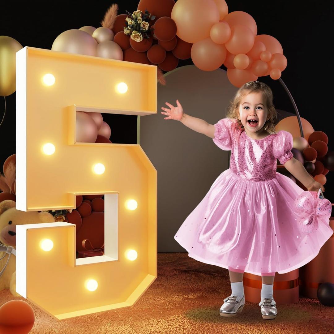 imprsv 3FT Light Up Numbers, Marquee Numbers 5 for 15th 50th Birthday Decorations Anniversary Party Decor, Marquee Light up Letters, Pre-Cut Foam Board Kit