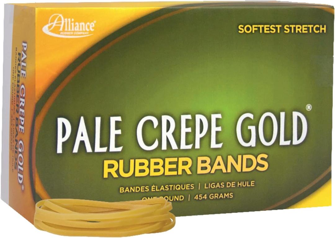 Alliance Rubber 20335 Pale Crepe Gold Rubber Bands Size #33, 1 lb Box Contains Approx. 970 Bands (3 1/2" x 1/8", Golden Crepe)
