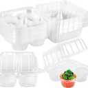 20 Pack Plastic Cupcake Containers, 4 Compartment Cupcake Carrier, Clear Cupcakes Boxes Holders with Lids, 4 Cavity Stackable Disposable Cupcakes Carriers for Muffins Storage