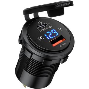 GemCoo 63W USB C Car Charger Socket, 45W PD Outlet 18W Quick Charge 3.0 USB Charger Socket, USB Cigarette Lighter Socket with LED Voltmeter Car USB Port 12V Socket for Car RV Boat Marine Truck Golf