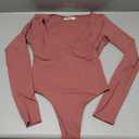 QINSEN Women's Long Sleeve Bodysuit V Neck Body Suits Seamed Cup Going Out Tops Shirt
, Size S-M