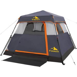 3/4 Person Camping Tent with 1 Door, 4 Windows, and Upgraded Ventilation– Instant Setup, Waterproof, 8'x 8'x 67''Oxford Fabric Floor Pop Up in 60 Seconds Includes Rainfly and Backpack