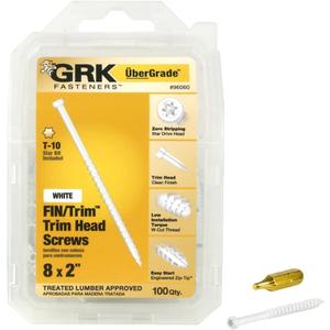 GRK #8 Finishing Screws White | 2-Inch | Trim Head | Steel | Pack of 100 GRK #8 Finishing Screws White | 2-Inch | Trim Head | Steel | Pack of 100