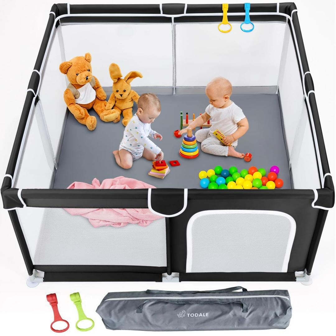 TODALE Baby Playpen for Toddler, Large Baby Playard, Indoor & Outdoor Kids Activity Center with Anti-Slip Base, Sturdy Safety Play Yard with Soft Breathable Mesh, Playpen for Babies(Black,5050) (50x50x27 Inch (Pack of 1), Black)