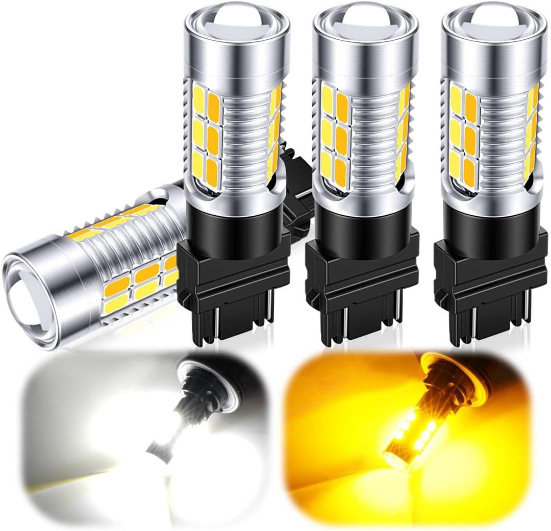 iFunyLED 3157 Switchback Led Turn Signal Bulbs Super Bright 3057 3357 3457 4157 LED Replacement light Kit Set for Car Daytime Running Turn Signal Blinker Lights, pack of 4, Xenon White/Amber Yellow