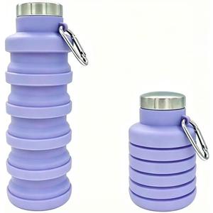 Collapsible Water Bottle 17oz（500ml），Travel Portable Sport Water Bottle，Reusable Silicone Foldable Water Bottles for Gym Camping Hiking (Purple)