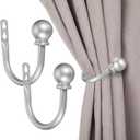 Sumnacon Set of 2 Decorative Curtain Holdbacks, Wall Mounted Aluminum Alloy Window Drapery Tiebacks for Bedroom, Livingroom Office Come with Screws, Silver