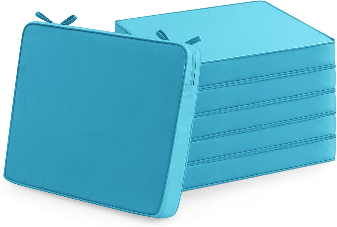 Outdoor Chair Cushions Set of 6: Waterproof & Fade Resistant Seat Cushion for Patio Furniture - 18.5 x 16 x 2 Inch Chair Pads with Ties and Hidden Zipper - Patio Chair Cushion Replacement, Teal
