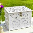 White Butterfly Card Box with Lock & Slot, Elegant Wedding Card Boxes for Reception Cash Gift Envelope, Cards Box for Wedding Anniversary Bridal Baby Shower Graduation Party Table Decorations