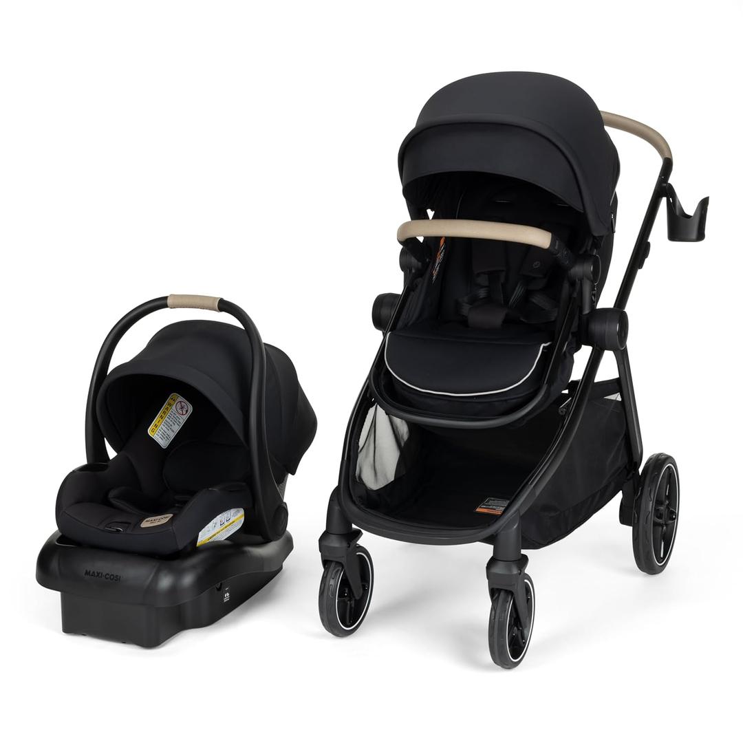Maxi-Cosi Zelia Pro 5-in-1 Travel System with Mico Pro Infant Car Seat, Baby Stroller Combo, Reversible Seat, Large Wheels, Adjustable Handle, Newborn to Toddler, Lightweight, Caspian Caviar, EXP: 2033