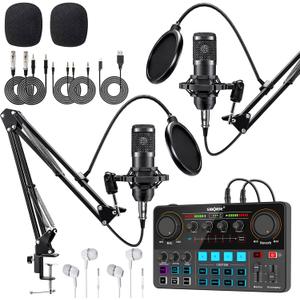 SIBORIE-H500+BM800 Podcast Equipment Bundle for 2-Includes All-in-one Audio Interface with Premium Mic Preamp, XLR Condenser Microphone, and 3.5MM Mic for Podcast Recording, Streaming, DJ