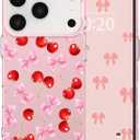 for iPhone 17 Pro Max Case Cute Ribbon Bow Cherry Aesthetic Pattern Case for Women Girls, Girly Trendy Glossy Slim Shockproof Protective Bumper Cover, Cherries Bows/Pink