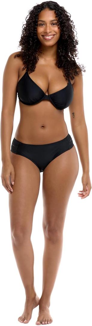 Body Glove Women's Smoothies Nuevo Contempo Solid Full Coverage Bikini Bottom Swimsuit (Medium, Black)
