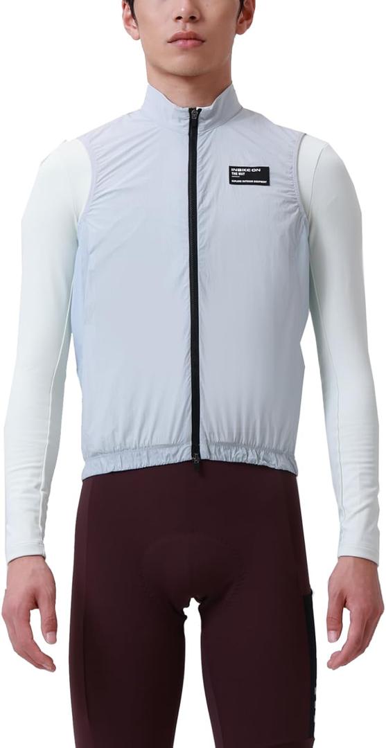 INBIKE Lightweight Cycling Vest for Men, Water Resistant Windproof Sleeveless Jacket, Breathable Reflective Biking Running (Large, Grey)