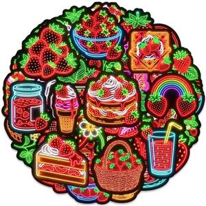 100 Pcs Strawberry Neon Waterproof Vinyl Stickers for Water Bottle, Strawberry Party Favors for Kids