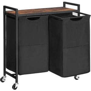 HOOBRO Laundry Hamper, Laundry Sorter 2 Section, 2  13 Gal (49.5L), Laundry Basket with Wheels, Rolling Cart, Pull-Out and Removable Oxford Fabric Bags, Rustic Brown and Black BF72XY01