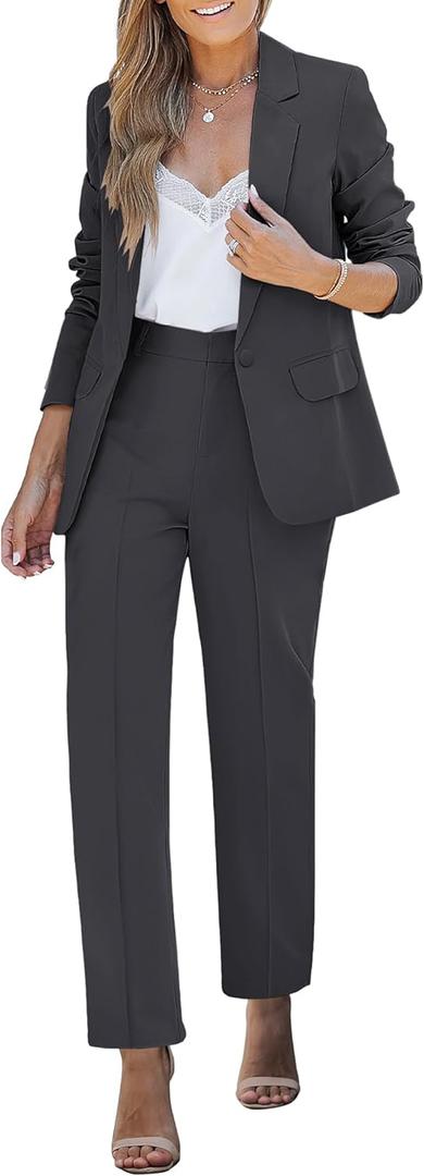 luvamia Women's Two Piece Sets Pants Suits Dressy Business Casual Outfits Professional Blazer Pantsuits Set Work Office (Large, Charcoal)