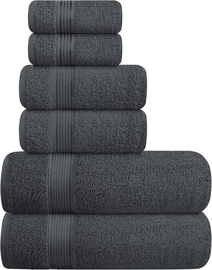 BELIZZI HOME Ultra Soft 6 Pack Cotton Towel Set, Contains 2 Bath Towels 28x55 inch, 2 Hand Towels 16x24 inch & 2 Wash Coths 12x12 inch, Ideal Everyday use, Compact & Lightweight - Mineral Blue