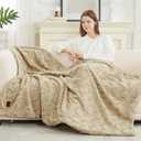 Cozy Bliss Faux Fur Throw Blanket for Couch, Fuzzy Soft Plush Thick Warm Fluffy Reversible Wave Textured Blanket for Sofa Bedroom Living Room, 55 * 70 Inches Khaki