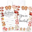 Christmas Party Invitations, Winter Christmas Pajama Fill In Invite Cards, Xmas Holiday Invite For Party Decor Supplies Favors, 25 Xmas Invitations With 25 Envelopes, Double Sided Design- G03