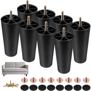 8 Pack 6 Inch Furniture Legs Heavy Duty Plastic with M8 T-Nuts & Screws for Sofa, Couch, Chair Legs Replacement, Coffee Tables, Beds, Dressers
