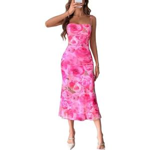 GORGLITTER Women's Floral Wedding Guest Derby Midi Dress Cocktail Summer Boho Beach Going Out Fishtail Sun Dresses, Size Small