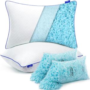 viewstar Memory Foam Pillows Queen Size Set of 2, Adjustable Firm Pillows for Side Back Stomach Sleepers, Shredded Gel Pillows for Sleeping 2 Pack with Washable Removable Cover 19"x 28"
