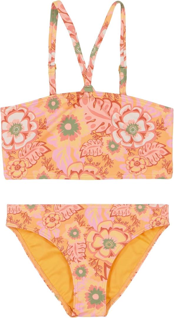 Roxy Girls' Two-Piece Bikini Swimsuit Set, UPF 50+ Sun Protection, Quick-Dry Bathing Suit (14, Papaya Wildflower)