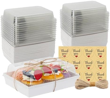 YTAXZ 7x5x2.5 Charcuterie Boxes with Clear Lids, Large Disposable Bakery Dessert Boxes, Bakery Take Out Containers, To Go Food Container for Chocolate, Sandwiches, Cookie, Cupcake, Pastries (8 White)