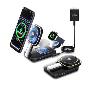 Qi2 Certified Magnetic Wireless Charger for iPhone 17 Pro Max Air 15W 3in1 Fast Mag-Safe Charging Stand for Apple Watch 11/10/9/8 with PD 30W USB C Adapter and Night Lamp for Air-pods(Black)