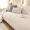 vctops Soft Chenille Sofa Couch Cover Solid Color Striped Weave Textured Sectional Couch Covers Washable Anti-Slip Sofa Slipcover for Dogs Pet, 1 Piece/Not All Set (Cream,35"x70")