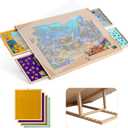 Becko US 1500-Pc Tilting Puzzle Board with 4 Colorful Drawers & Cover, Adjustable Jigsaw Puzzle Table with Built-in Easel/Stand, Portable Tables with Storage for Adults, with Premium Flannel Tabletop