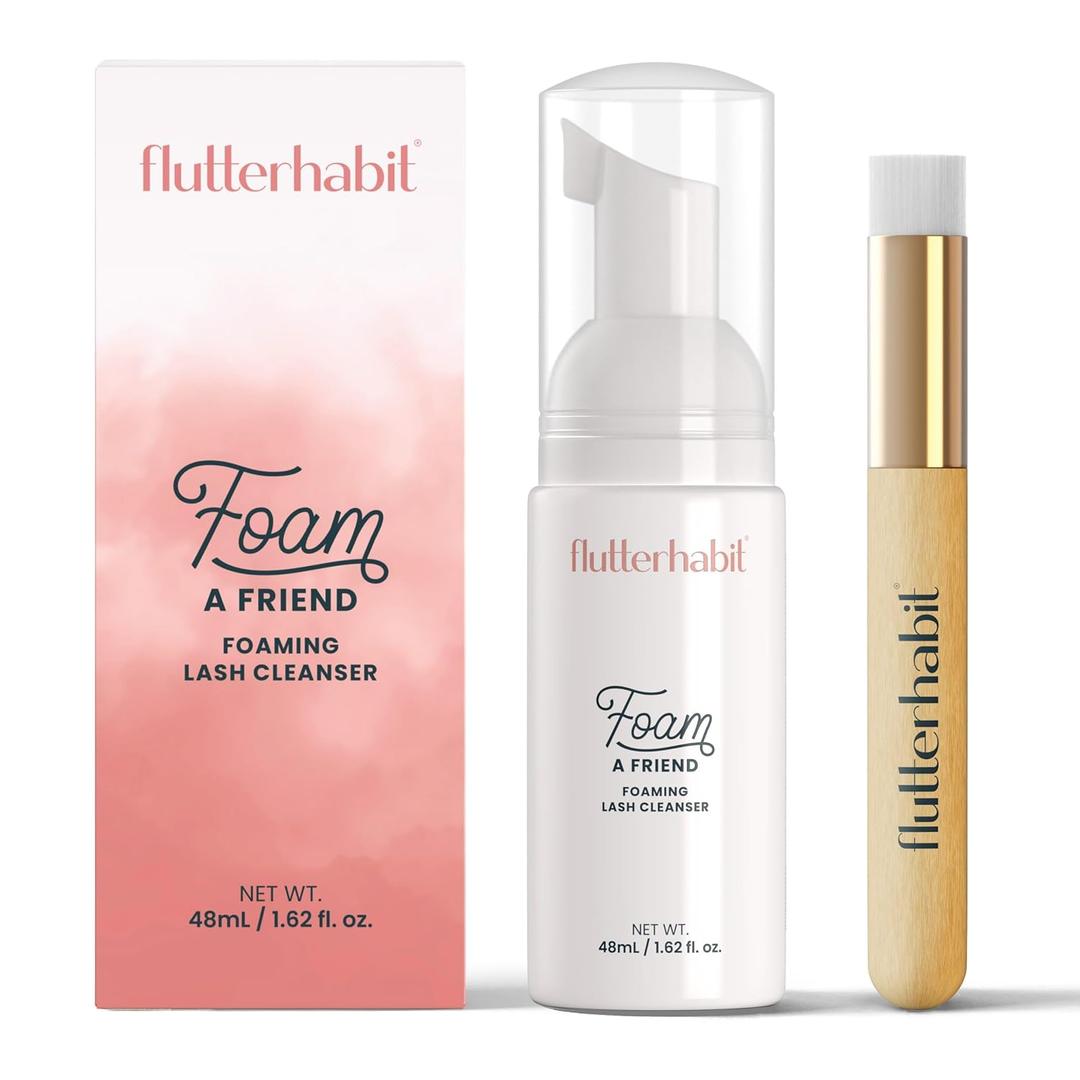 FlutterHabit Lash Shampoo, Gentle Foaming Eyelash Extension Cleanser, Lash Extension Cleanser Gently Removes Waterproof Makeup, Dirt, & Oil from Multi-Day Lashes, For Professional & Home Use (50ml)