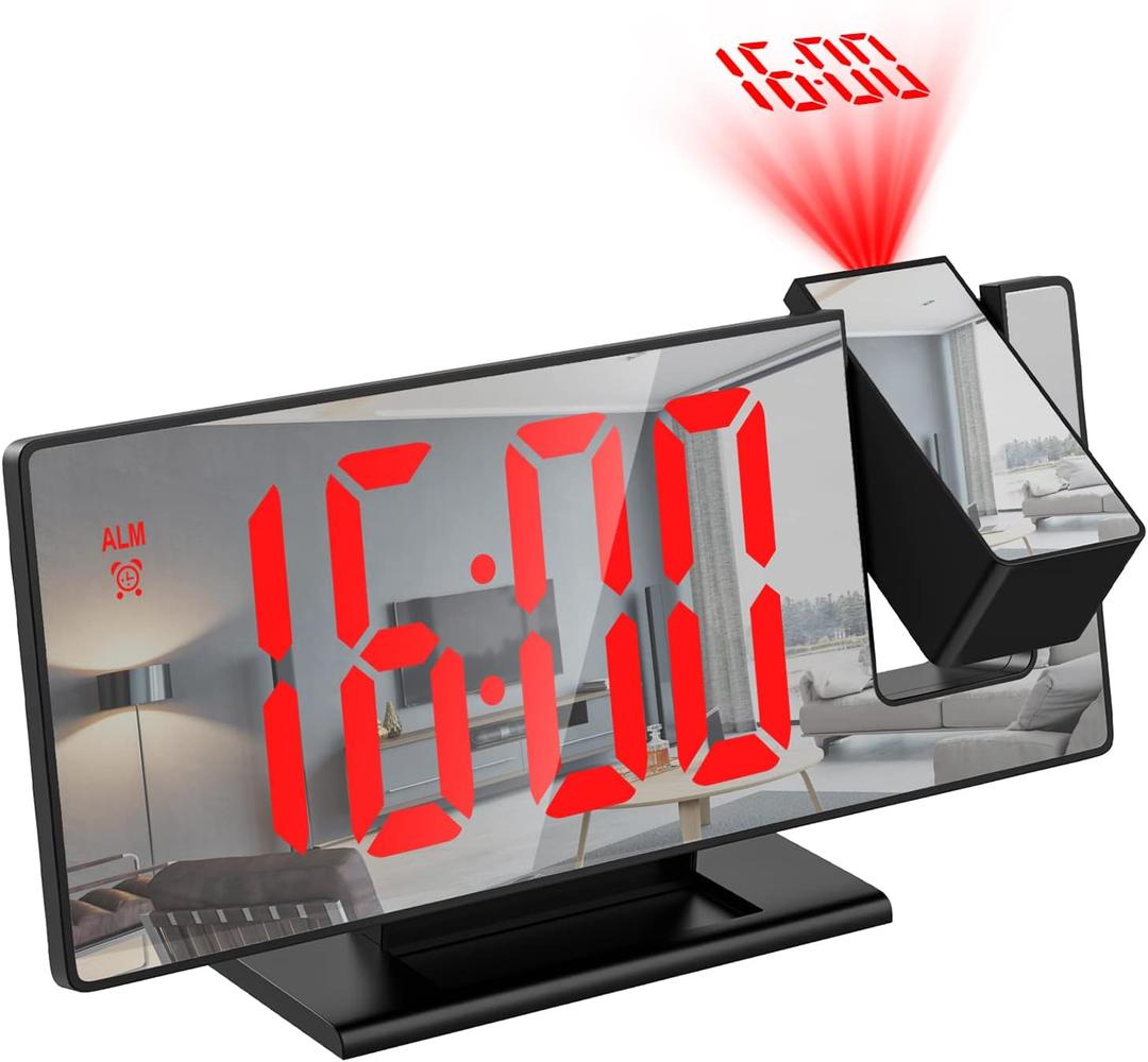ORIA Projection Alarm Clock, LED Electronic Mirror Alarm Clock for Bedroom, Large Display, Temperature, Adjustable Brightness, Snooze (Red)