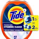 Tide Power PODs Hygienic Clean Heavy Duty Liquid Laundry Detergent Pacs, Free and Clear of Dyes and Perfumes, For Visible and Invisible Dirt, 45 Count, HE Compatible