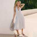 USIMAD Heeled Sandals for Women Square Toe High Heels Wedges Sandals Comfortable Dress Casual Shoes (6, Beige)