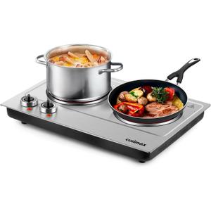 Hot Plate,Cusimax Dual Infrared Burner, Electric Ceramic Glass Stove,Adjustable Temperature Control,Stainless Steel,Compatible of all Cookware,Easy Clean for Home, Dorm, Office (Bright Silver)