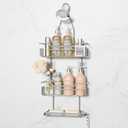 SWTYMIKI Bathroom Shower Caddy Hanging - 3 Tier Rustproof Over Shower Head Organizer, No Drilling Bathroom Shelf with 16 Hooks & Soap Holder, Anti-Swing Rack for Shampoo,Sponge,Towel, Silver, Medium