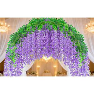100 Pack Purple Artificial Wisteria Hanging Flowers,Fake Hanging Wisteria Garland for Decoration (3.6 Ft/Pcs)